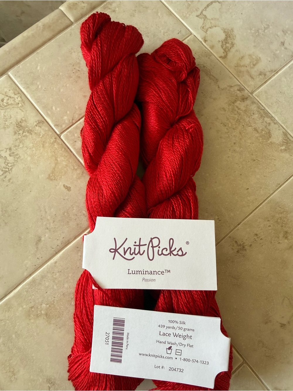 Knit Picks Luminance Lace Weight Silk Wrap - Passion Red 2 Hanks
